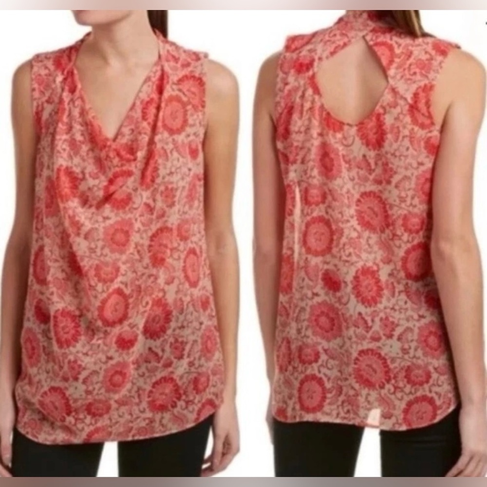 CAbi #5037 Womens Vita Coral Print Sleeveless Blouse Size XS